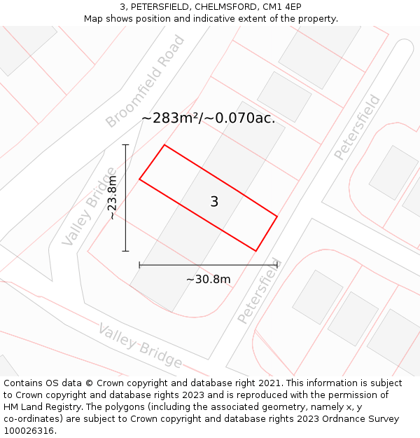 3, PETERSFIELD, CHELMSFORD, CM1 4EP: Plot and title map