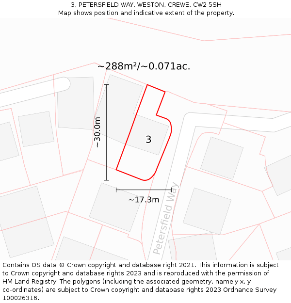 3, PETERSFIELD WAY, WESTON, CREWE, CW2 5SH: Plot and title map