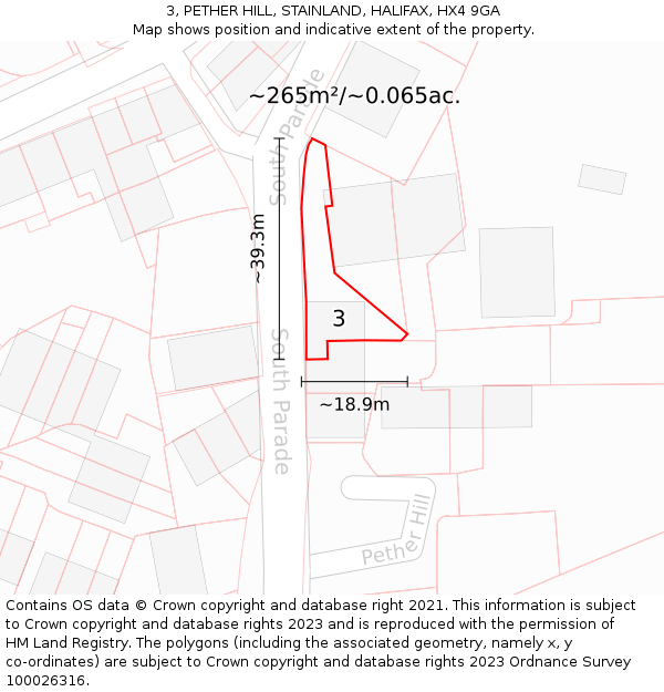 3, PETHER HILL, STAINLAND, HALIFAX, HX4 9GA: Plot and title map