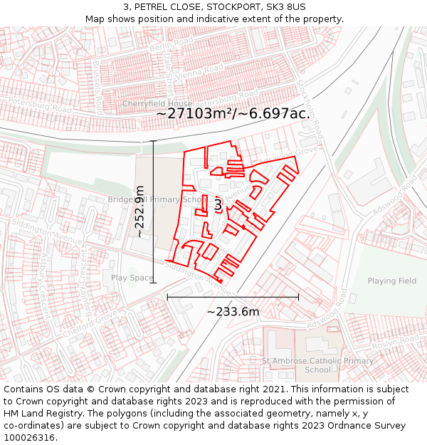 3, PETREL CLOSE, STOCKPORT, SK3 8US: Plot and title map