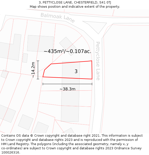 3, PETTYCLOSE LANE, CHESTERFIELD, S41 0TJ: Plot and title map