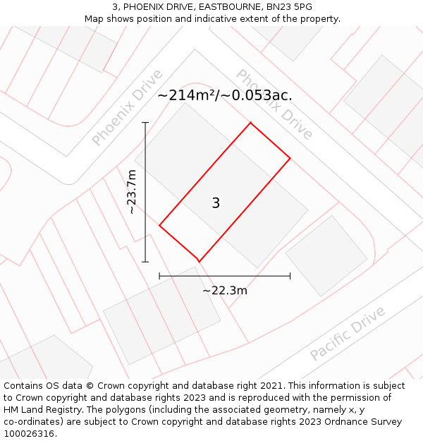 3, PHOENIX DRIVE, EASTBOURNE, BN23 5PG: Plot and title map