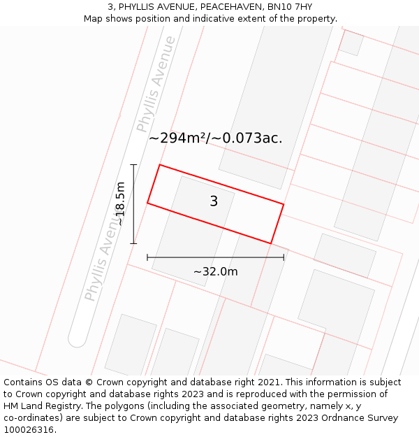 3, PHYLLIS AVENUE, PEACEHAVEN, BN10 7HY: Plot and title map