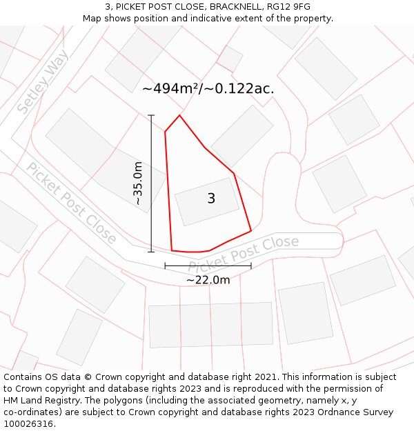 3, PICKET POST CLOSE, BRACKNELL, RG12 9FG: Plot and title map