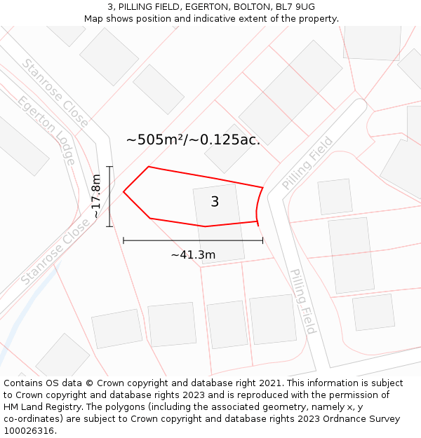 3, PILLING FIELD, EGERTON, BOLTON, BL7 9UG: Plot and title map