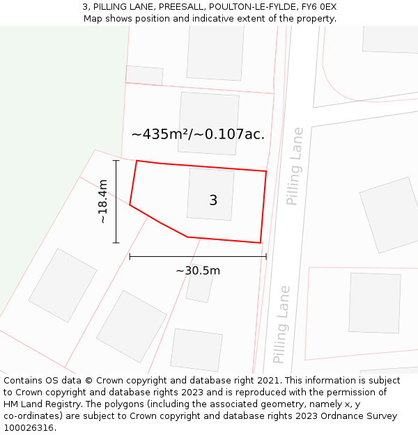 3, PILLING LANE, PREESALL, POULTON-LE-FYLDE, FY6 0EX: Plot and title map