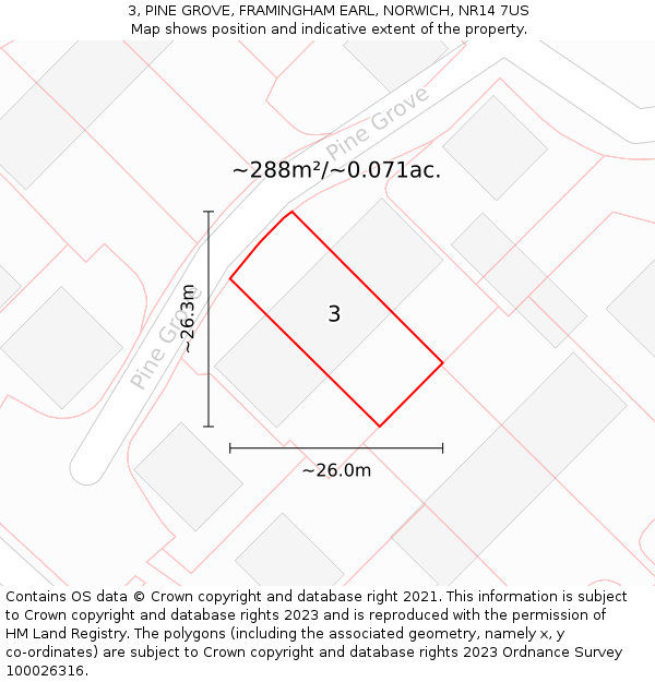 3, PINE GROVE, FRAMINGHAM EARL, NORWICH, NR14 7US: Plot and title map