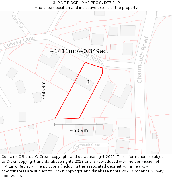 3, PINE RIDGE, LYME REGIS, DT7 3HP: Plot and title map