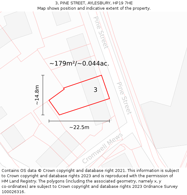 3, PINE STREET, AYLESBURY, HP19 7HE: Plot and title map