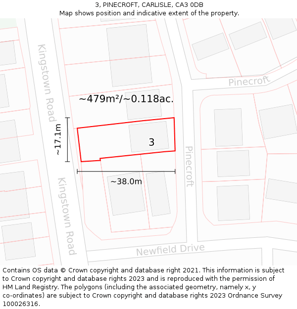 3, PINECROFT, CARLISLE, CA3 0DB: Plot and title map