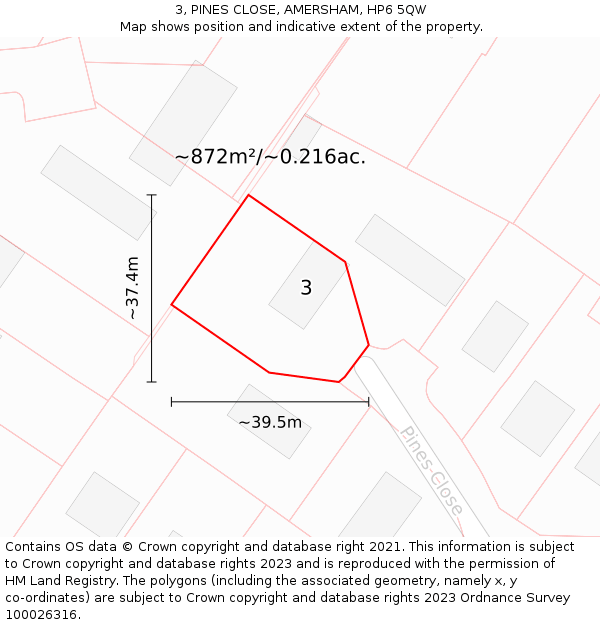 3, PINES CLOSE, AMERSHAM, HP6 5QW: Plot and title map