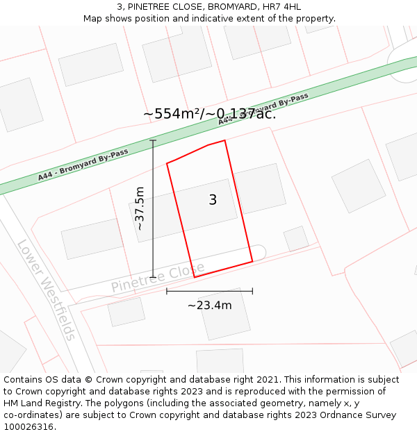 3, PINETREE CLOSE, BROMYARD, HR7 4HL: Plot and title map