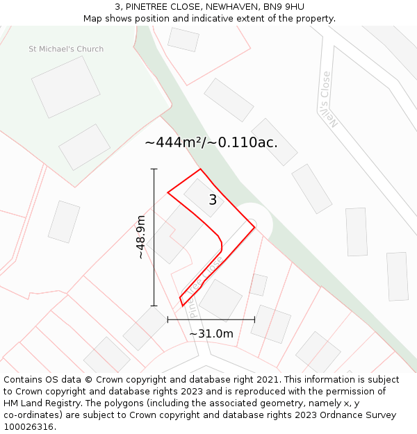 3, PINETREE CLOSE, NEWHAVEN, BN9 9HU: Plot and title map