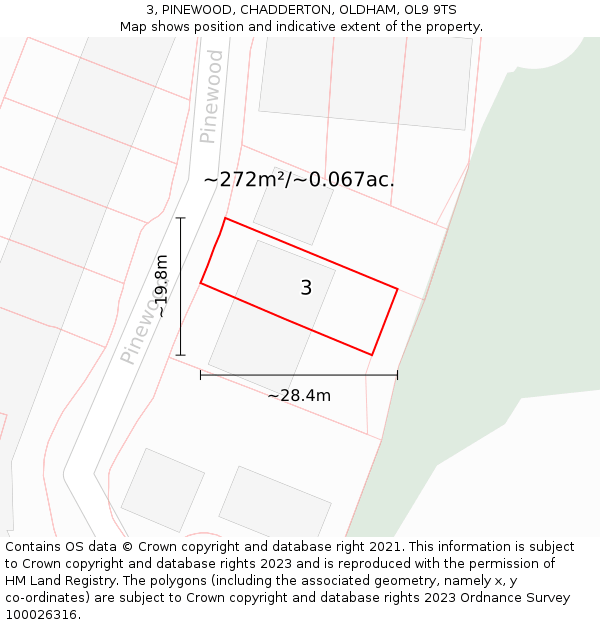 3, PINEWOOD, CHADDERTON, OLDHAM, OL9 9TS: Plot and title map