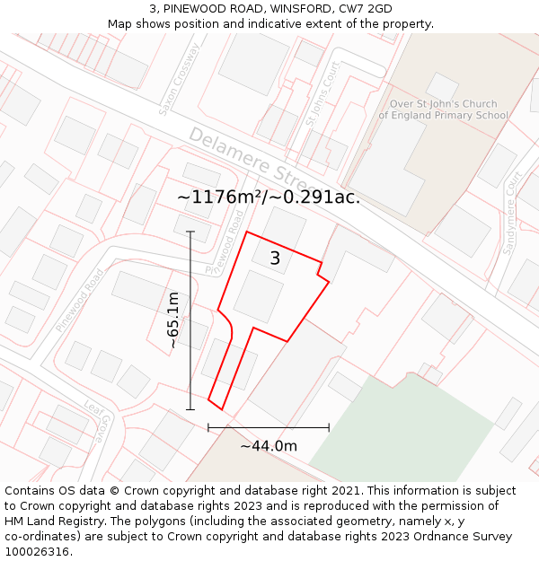 3, PINEWOOD ROAD, WINSFORD, CW7 2GD: Plot and title map