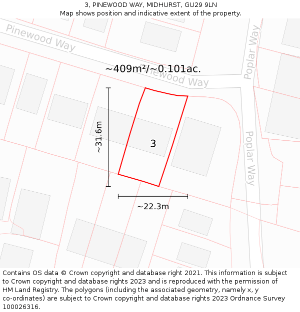 3, PINEWOOD WAY, MIDHURST, GU29 9LN: Plot and title map