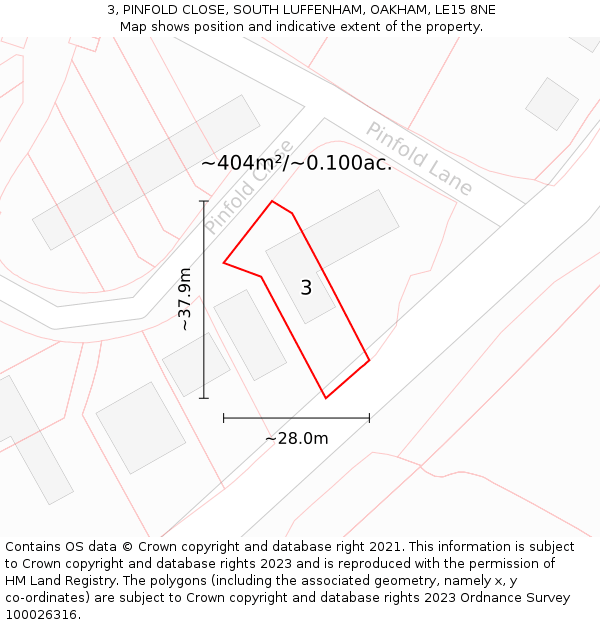 3, PINFOLD CLOSE, SOUTH LUFFENHAM, OAKHAM, LE15 8NE: Plot and title map