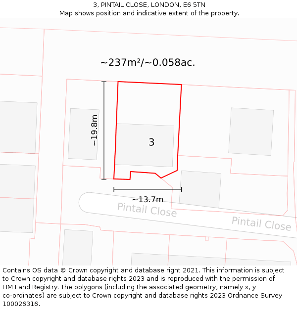 3, PINTAIL CLOSE, LONDON, E6 5TN: Plot and title map