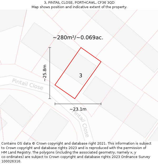 3, PINTAIL CLOSE, PORTHCAWL, CF36 3QD: Plot and title map