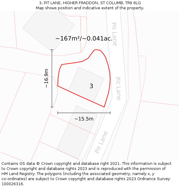 3, PIT LANE, HIGHER FRADDON, ST COLUMB, TR9 6LG: Plot and title map