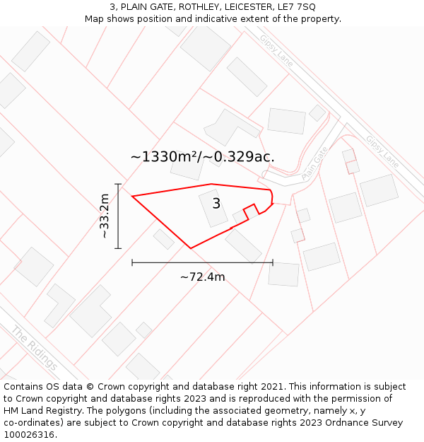 3, PLAIN GATE, ROTHLEY, LEICESTER, LE7 7SQ: Plot and title map