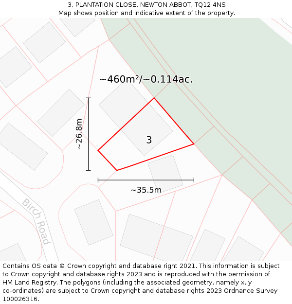 3, PLANTATION CLOSE, NEWTON ABBOT, TQ12 4NS: Plot and title map