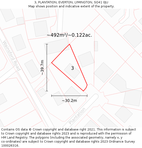 3, PLANTATION, EVERTON, LYMINGTON, SO41 0JU: Plot and title map