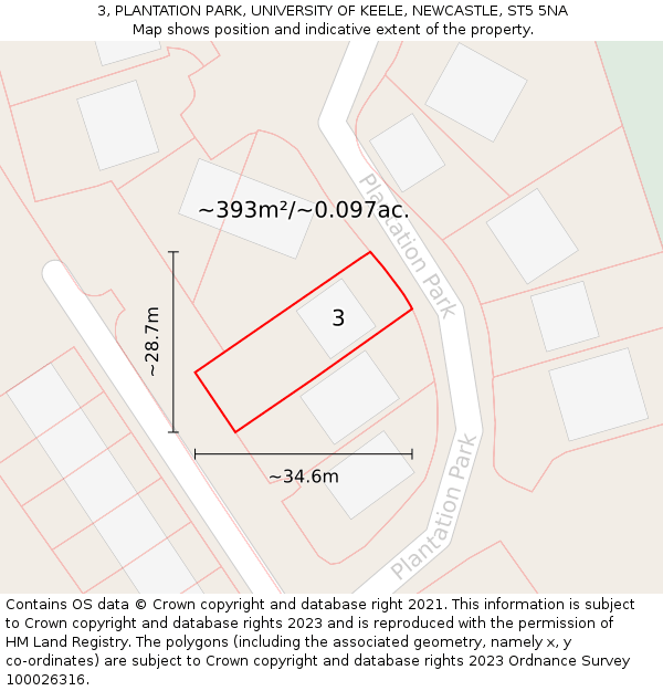 3, PLANTATION PARK, UNIVERSITY OF KEELE, NEWCASTLE, ST5 5NA: Plot and title map