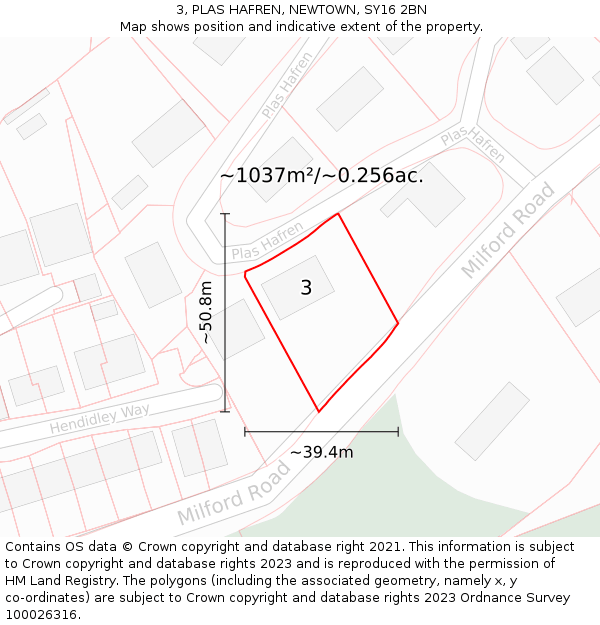 3, PLAS HAFREN, NEWTOWN, SY16 2BN: Plot and title map