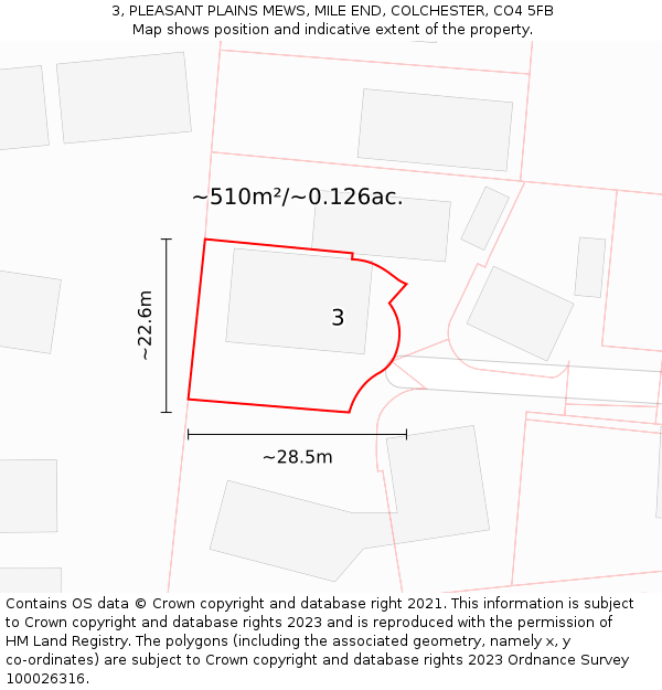 3, PLEASANT PLAINS MEWS, MILE END, COLCHESTER, CO4 5FB: Plot and title map