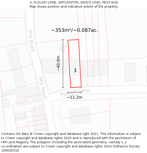 3, PLOUGH LANE, WATLINGTON, KING'S LYNN, PE33 0HQ: Plot and title map