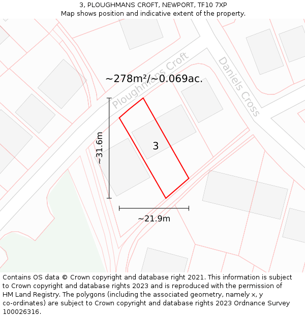 3, PLOUGHMANS CROFT, NEWPORT, TF10 7XP: Plot and title map