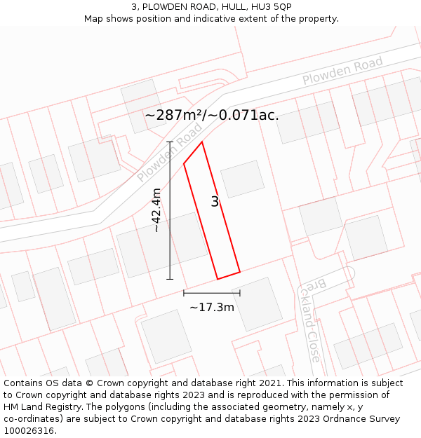 3, PLOWDEN ROAD, HULL, HU3 5QP: Plot and title map