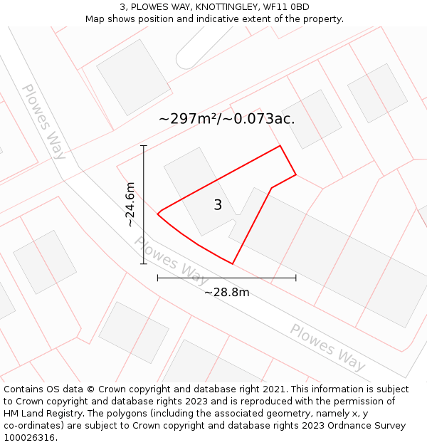 3, PLOWES WAY, KNOTTINGLEY, WF11 0BD: Plot and title map