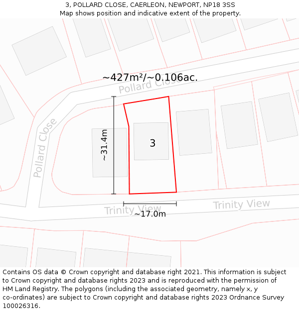 3, POLLARD CLOSE, CAERLEON, NEWPORT, NP18 3SS: Plot and title map
