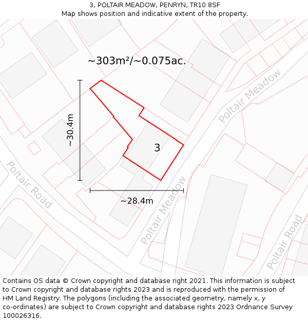 3, POLTAIR MEADOW, PENRYN, TR10 8SF: Plot and title map