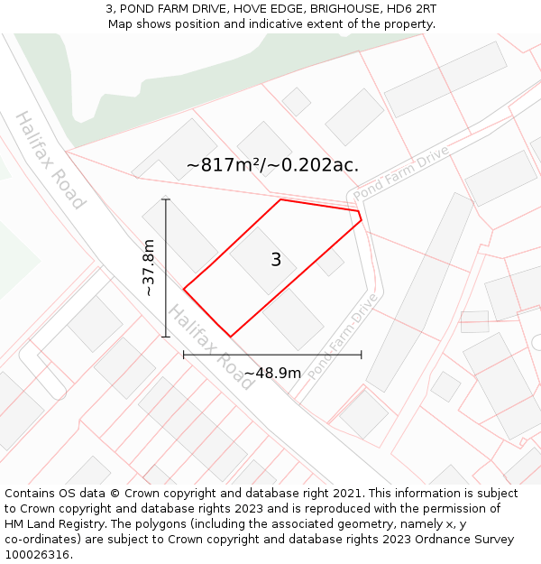 3, POND FARM DRIVE, HOVE EDGE, BRIGHOUSE, HD6 2RT: Plot and title map