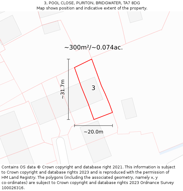 3, POOL CLOSE, PURITON, BRIDGWATER, TA7 8DG: Plot and title map