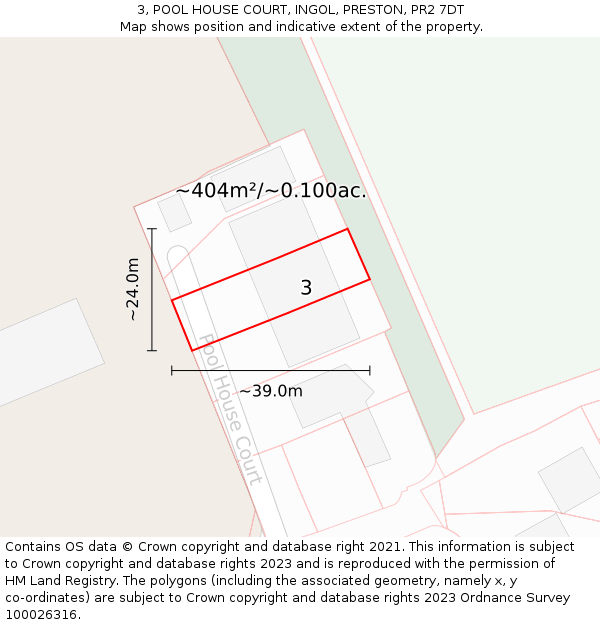 3, POOL HOUSE COURT, INGOL, PRESTON, PR2 7DT: Plot and title map