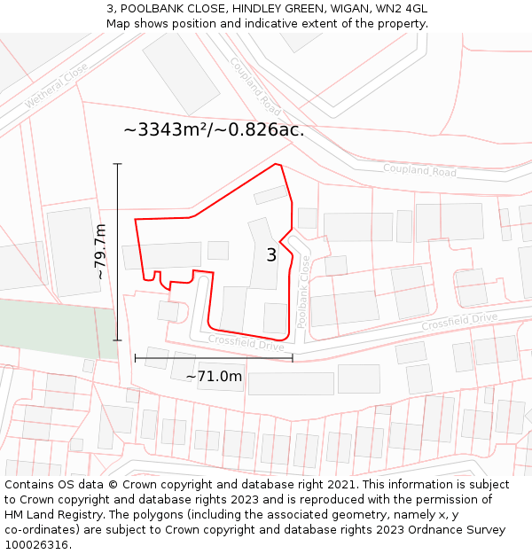 3, POOLBANK CLOSE, HINDLEY GREEN, WIGAN, WN2 4GL: Plot and title map