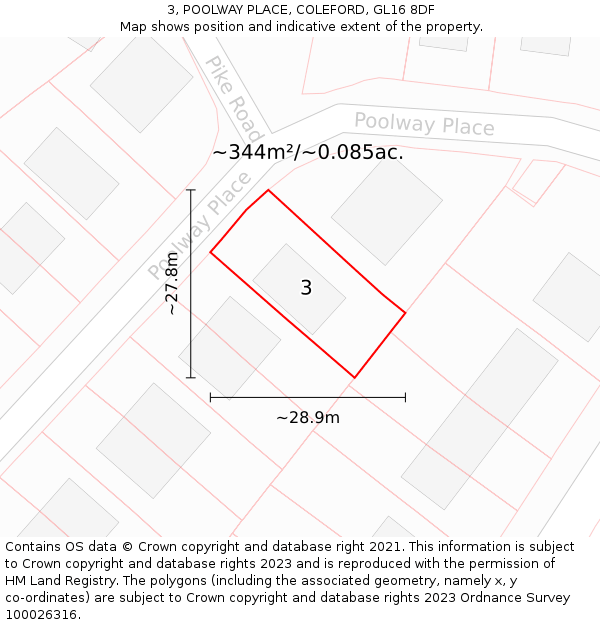 3, POOLWAY PLACE, COLEFORD, GL16 8DF: Plot and title map