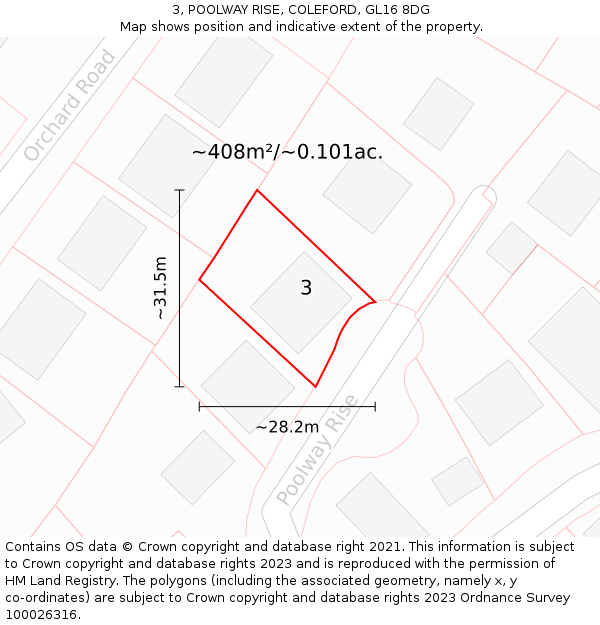 3, POOLWAY RISE, COLEFORD, GL16 8DG: Plot and title map