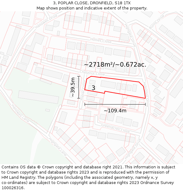 3, POPLAR CLOSE, DRONFIELD, S18 1TX: Plot and title map