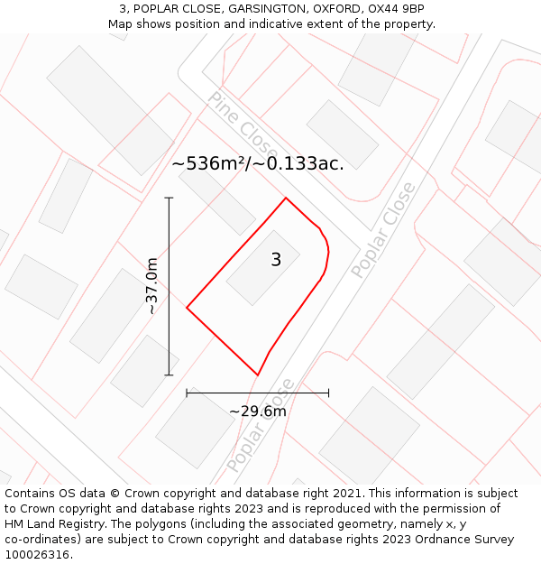 3, POPLAR CLOSE, GARSINGTON, OXFORD, OX44 9BP: Plot and title map