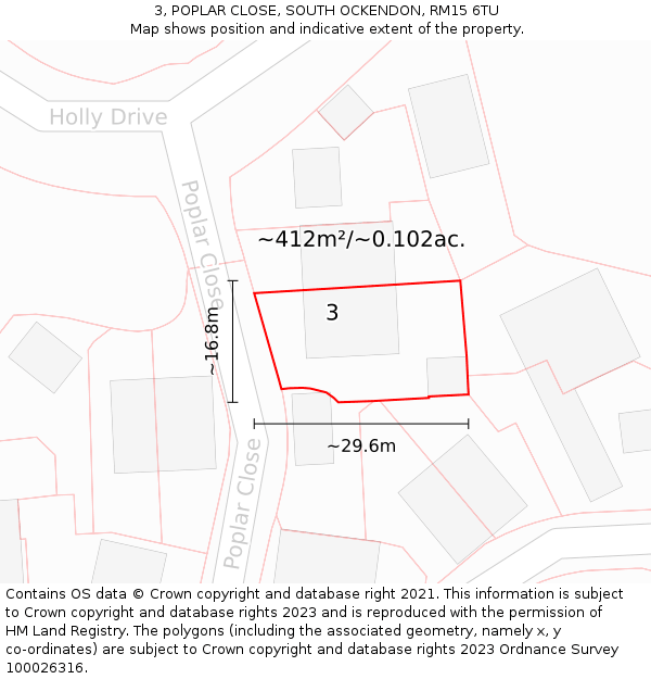 3, POPLAR CLOSE, SOUTH OCKENDON, RM15 6TU: Plot and title map