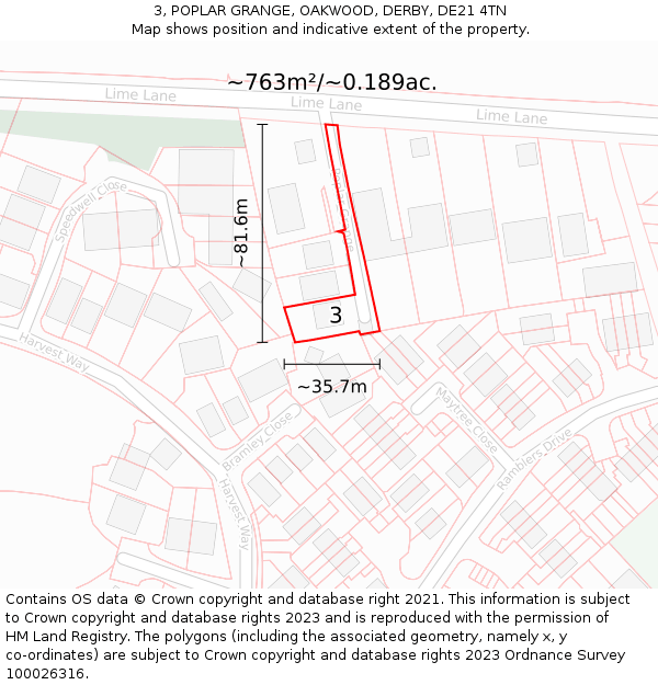 3, POPLAR GRANGE, OAKWOOD, DERBY, DE21 4TN: Plot and title map