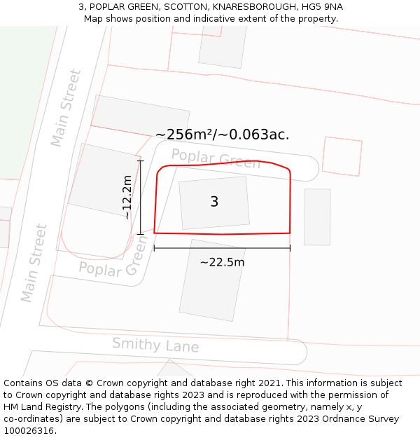 3, POPLAR GREEN, SCOTTON, KNARESBOROUGH, HG5 9NA: Plot and title map