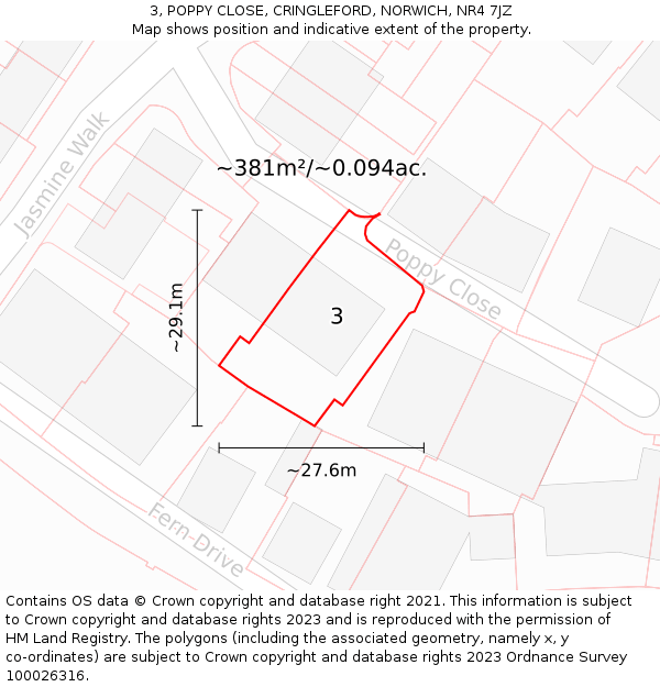 3, POPPY CLOSE, CRINGLEFORD, NORWICH, NR4 7JZ: Plot and title map