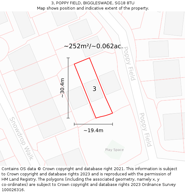 3, POPPY FIELD, BIGGLESWADE, SG18 8TU: Plot and title map