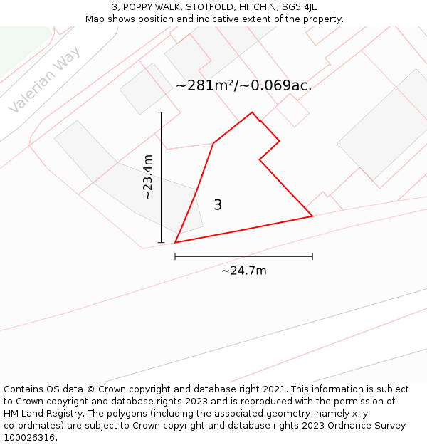 3, POPPY WALK, STOTFOLD, HITCHIN, SG5 4JL: Plot and title map